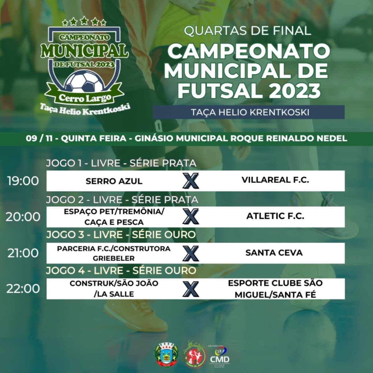 Cerro Largo: Municipal de Futsal tem jogos nesta quinta-feira