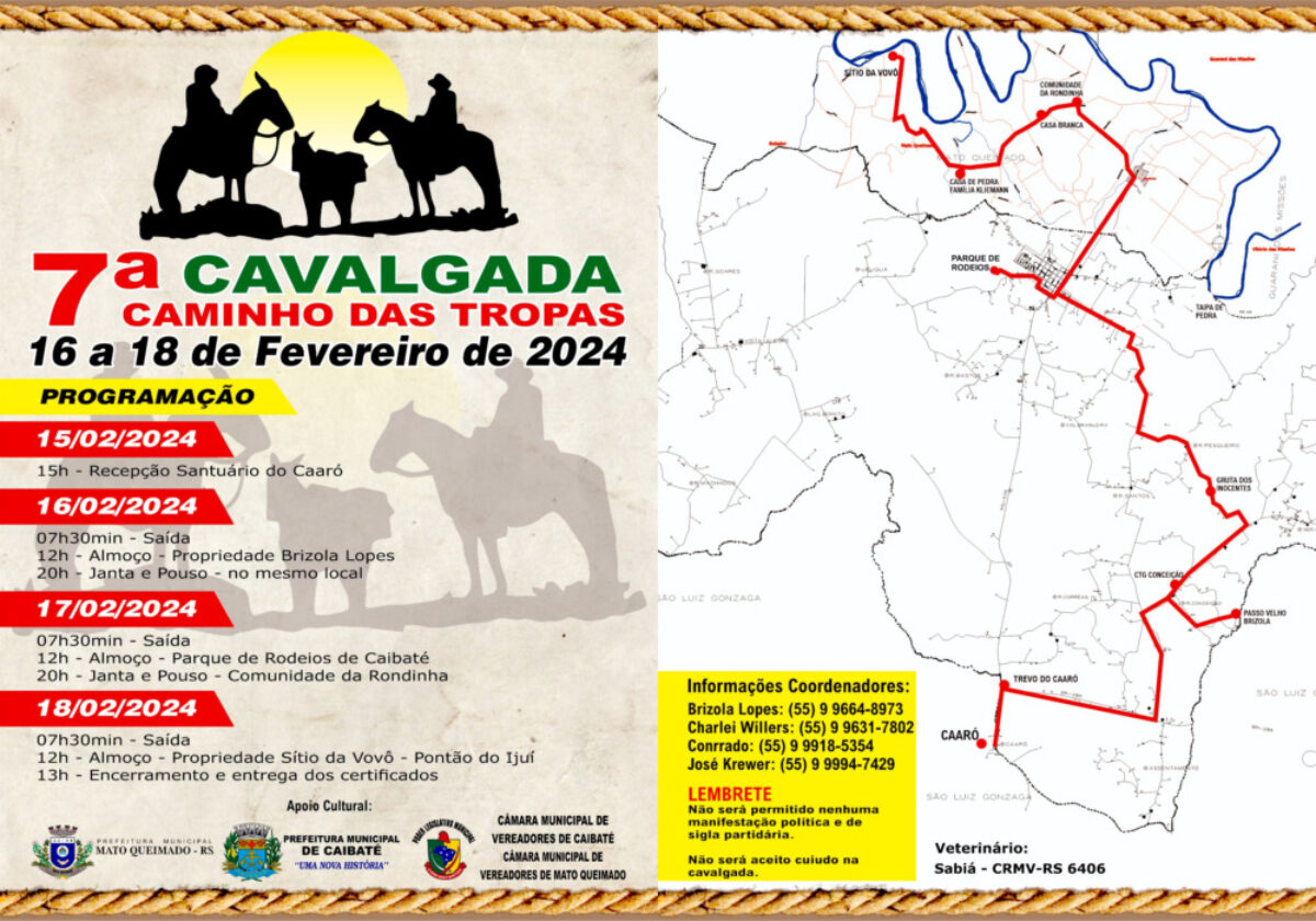 7ª Cavalgada Caminho das Tropas será realizada entre os dias 16 e 18 de fevereiro