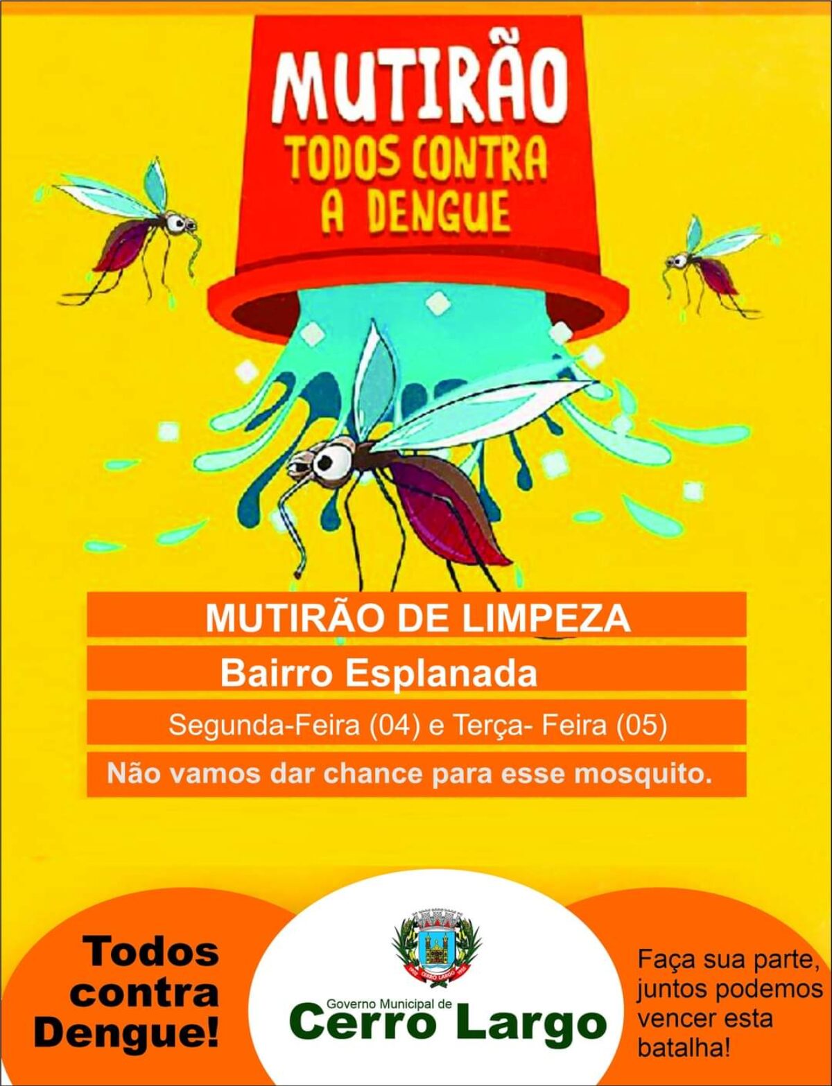 Prefeitura de Cerro Largo realizará mutirão contra a dengue no Bairro Esplanada