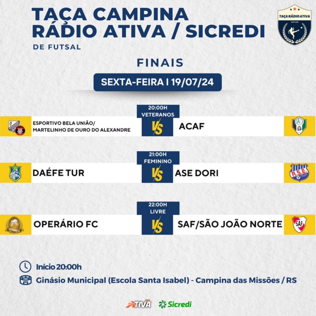 Taça Rádio Ativa chega às finais nesta sexta-feira