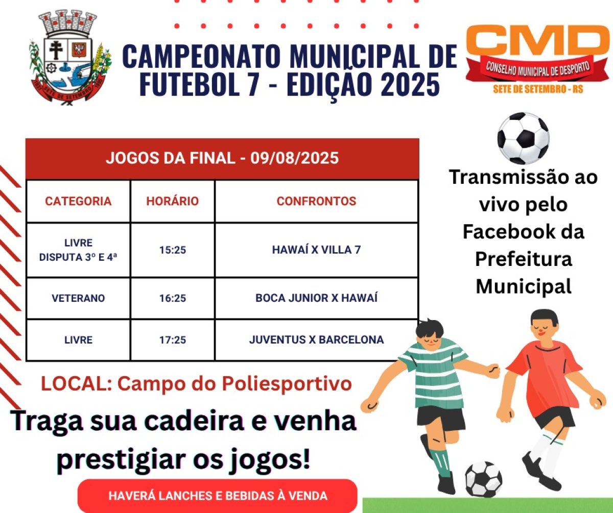 Campeonato Municipal de Futebol 7 define campeões neste sábado em Sete de Setembro