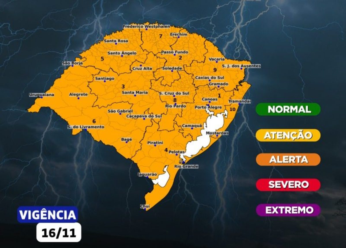 Frente fria pode trazer tempestades e ventos de mais de 90 km/h neste domingo no RS